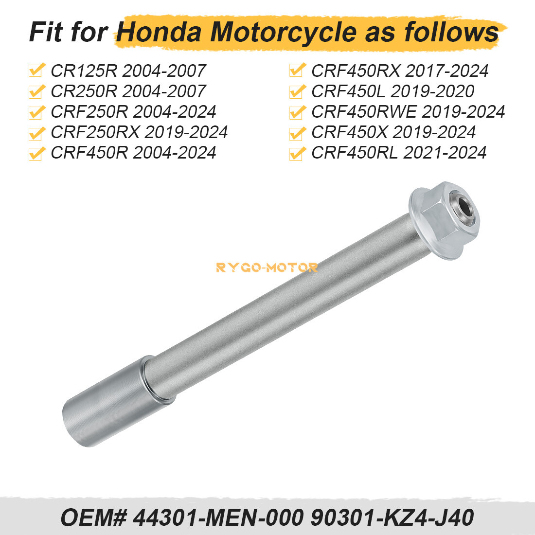 Front Wheel Axle w/ Nut for Honda for Honda CRF250R CRF450R CRF250RX CRF450RX