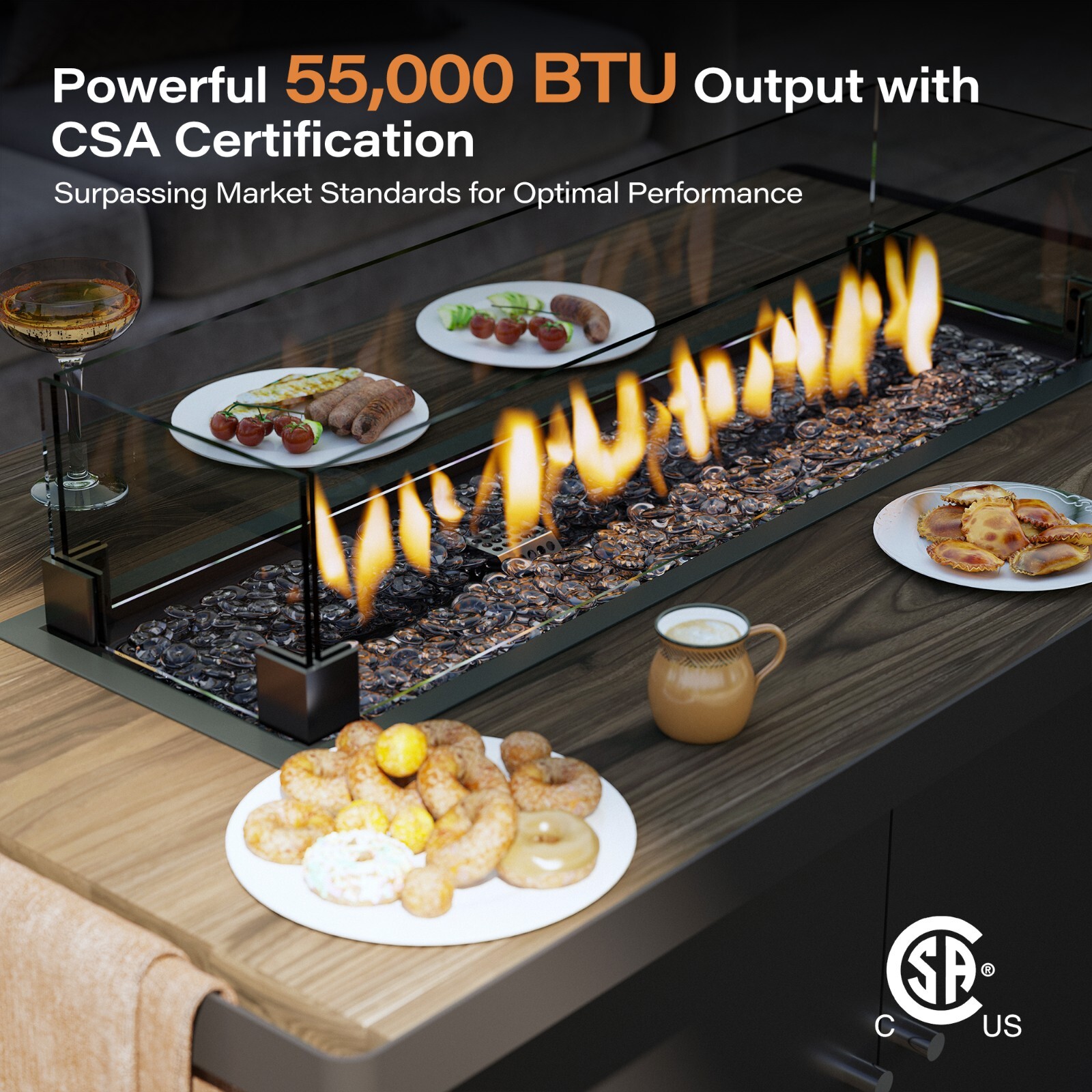 LAUSAINT HOME 43" Outdoor Fire Pit Table, 55,000 BTU Patio Propane FirePit