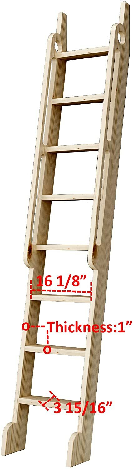 DIYHD Unfinished Rolling Library Wooden Step Ladder with Glab Handle