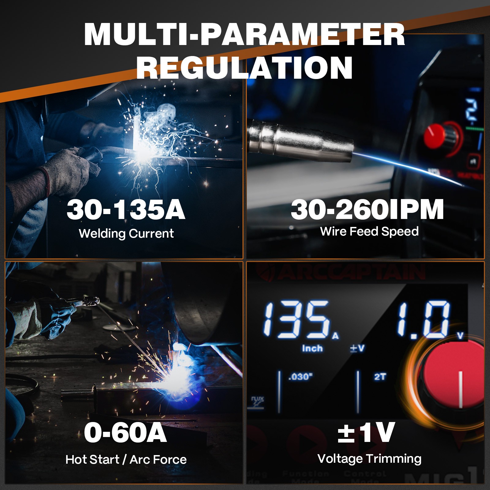 ARCCAPTAIN 135A MIG Welder Large LED Display Welder Flux Core MIG Lift TIG Stick