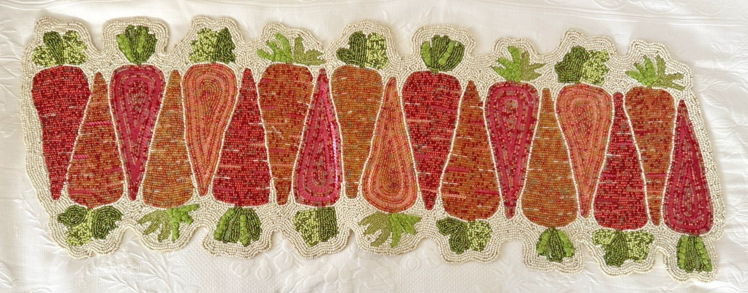 Pier 1 Imports Beaded & Sequin Carrot Easter Table Runner Spring Decor Cost Plus