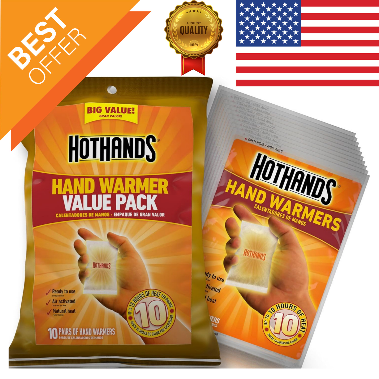 HotHands Hand Warmers Value Pack 10 Count Long Lasting Heat