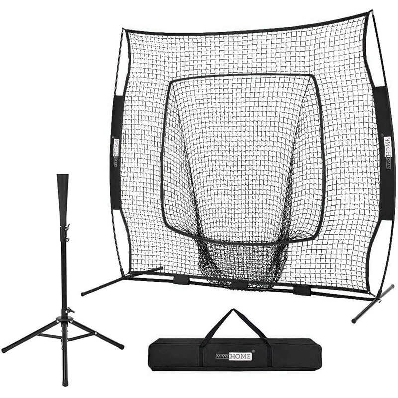 7x7ft Baseball Backstop Softball Practice Net w/ Strike Zone Target Tee CarryBag