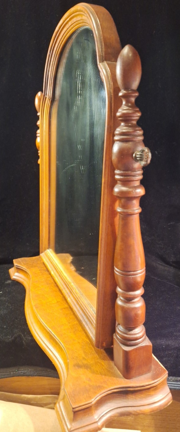 Antique Wood Tabletop Vanity Dressing Table with Falconer Durever Swivel Mirror
