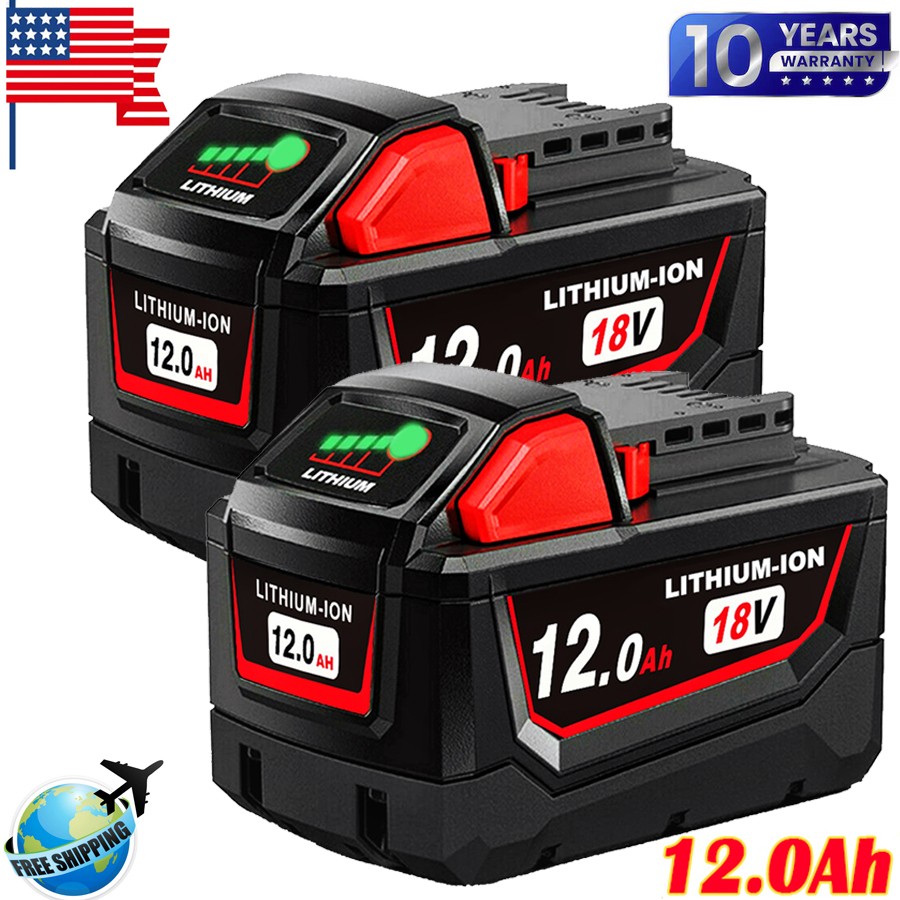 2 Pack For Milwaukee for M18 12.0AH Battery Lithium Extended Capacity 48-11-1812
