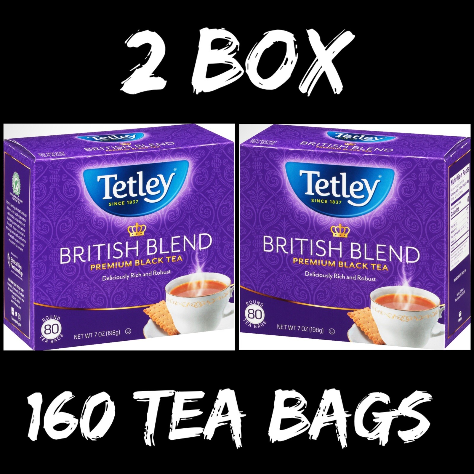 2 Box Tetley British Blend Premium Black Tea 160 Bags Deliciously Rich & Robust