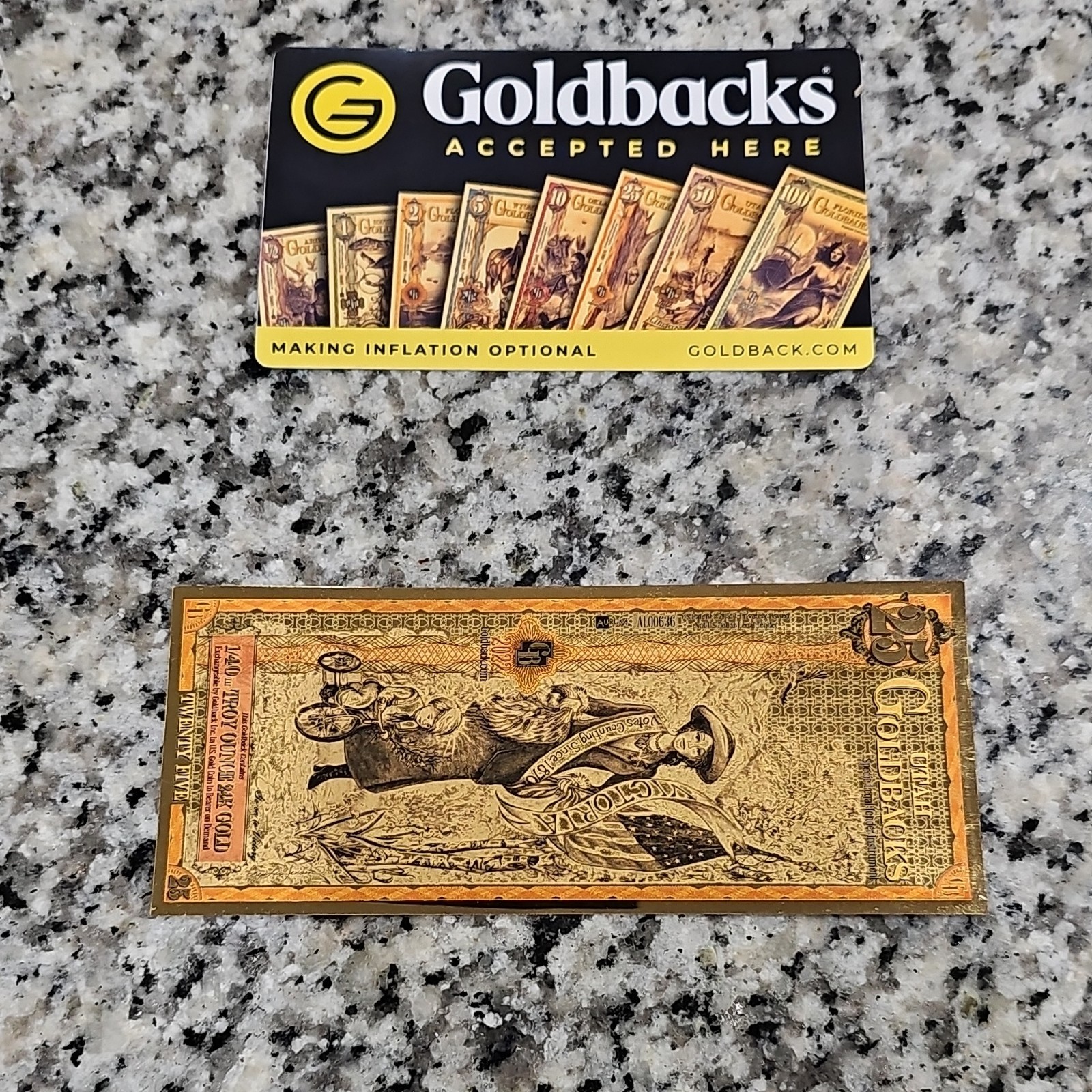 Goldback 25 2022 24K Gold Bar Note 1/40 oz 0.999 Fineness Uncertified Aurum