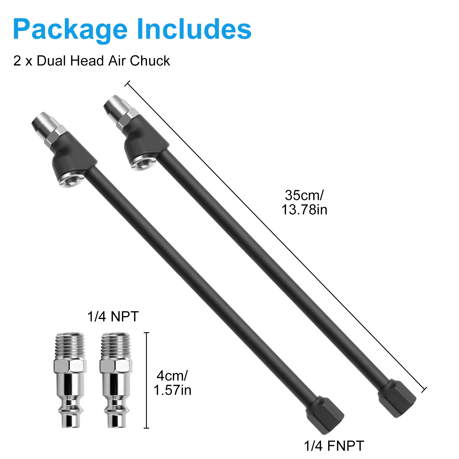 2pcs Extended Reach Dual Head Air Chuck Set 13in Lock On Tire Inflator Car Truck