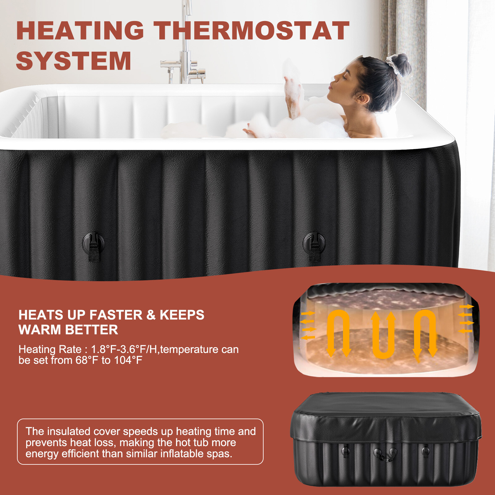 SLSY Inflatable Hot Tub 6 Person Large Square Hot Tub 73X73X25" Blow up Hot Tub