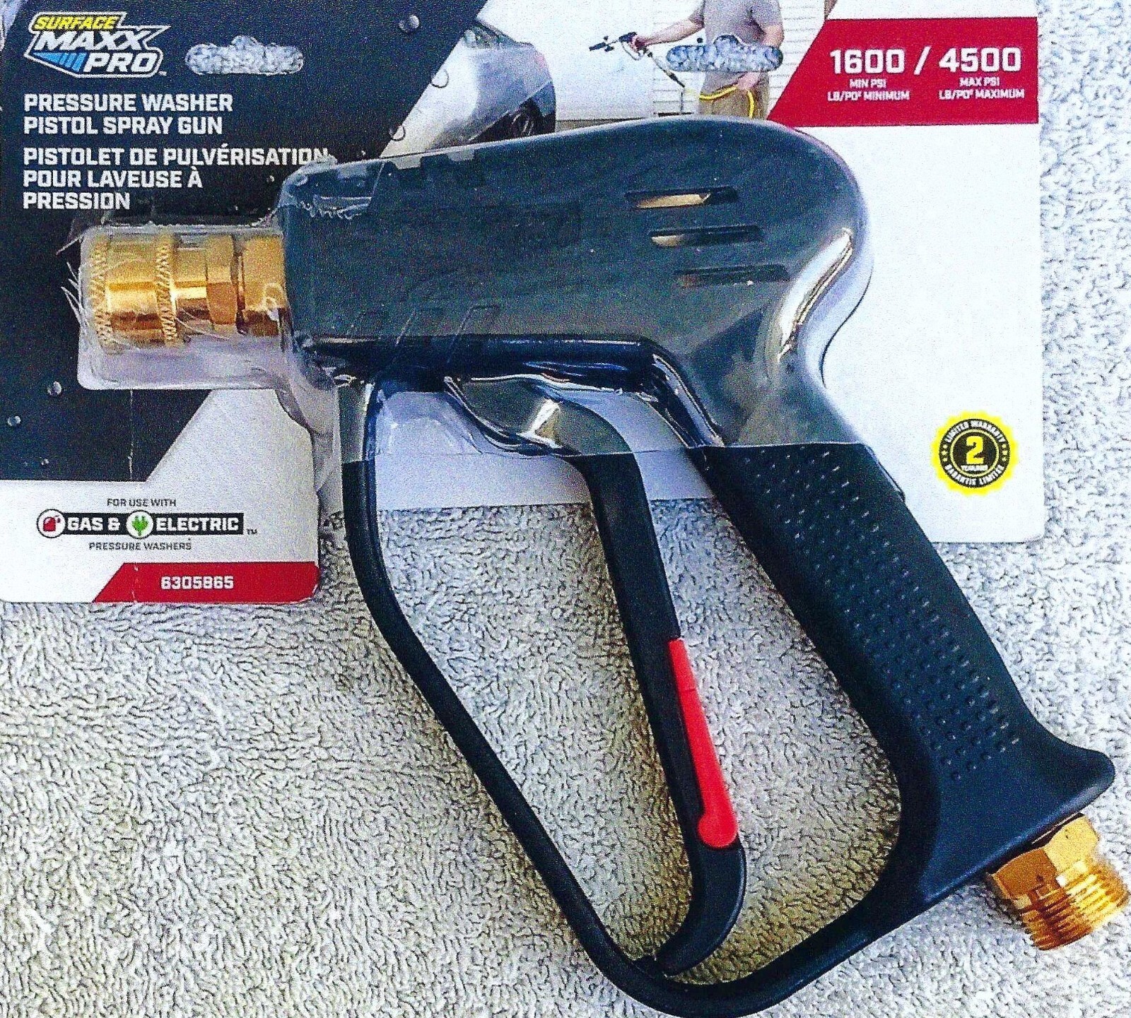 Surface Maxx Pro Presure Washer Pistol Spray Gun 4500  PSI Gas-Electric-Sealed