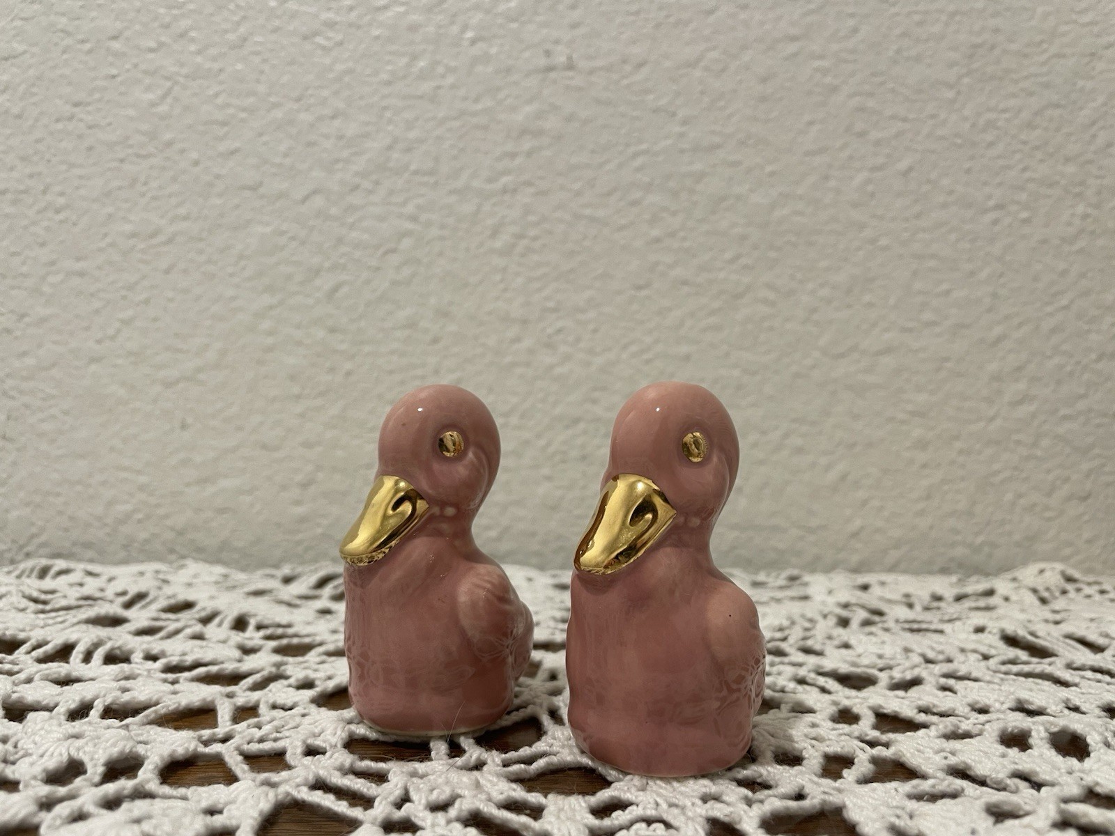 Vintage Pink and Gold Duck Salt and Pepper Shaker Set of 2