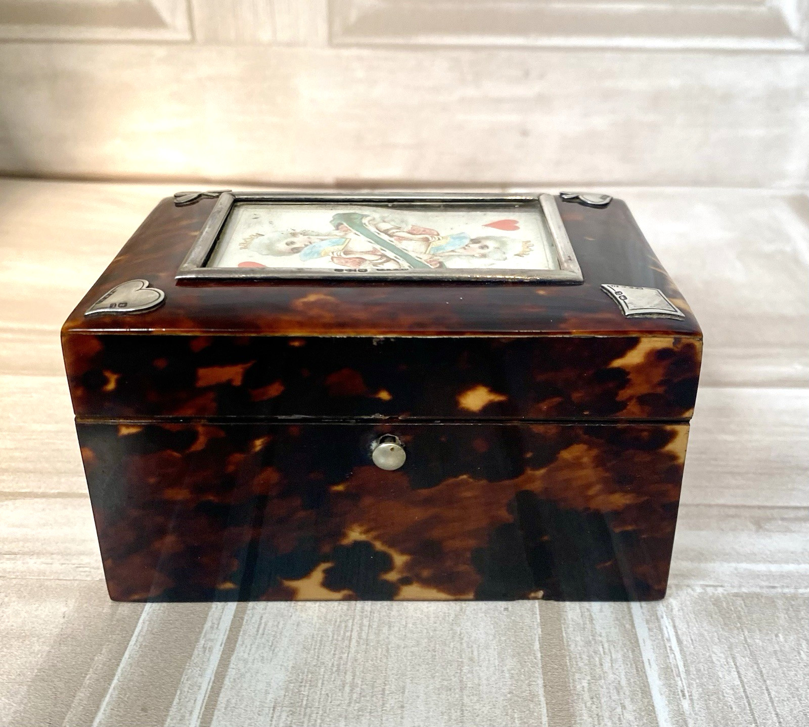 Antique Sterling Silver Tortoise Shell Playing Card Bridge Box - Chester 1894