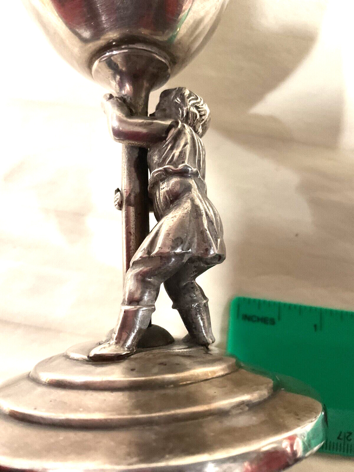 Antique Art Nouveau Silver Plate Goblet Webster Mfg Co Boy Figure Etched Liggett