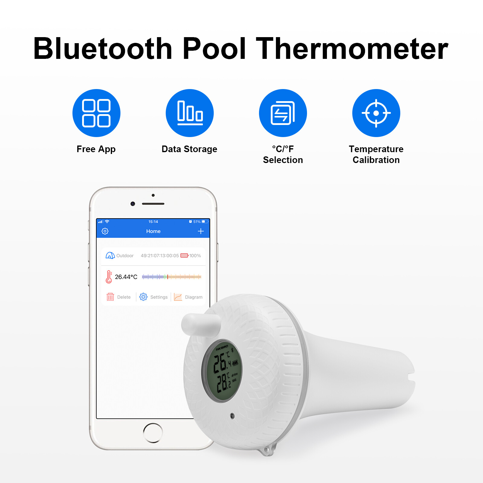 INKBIRD Bluetooth Pool Floating Thermometer Temperature Meter Swimming Spas Pond