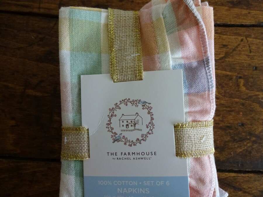THE FARMHOUSE 6PC PASTEL CHECK Ruffled EASTER SPRING NAPKINS Rachel Ashwell