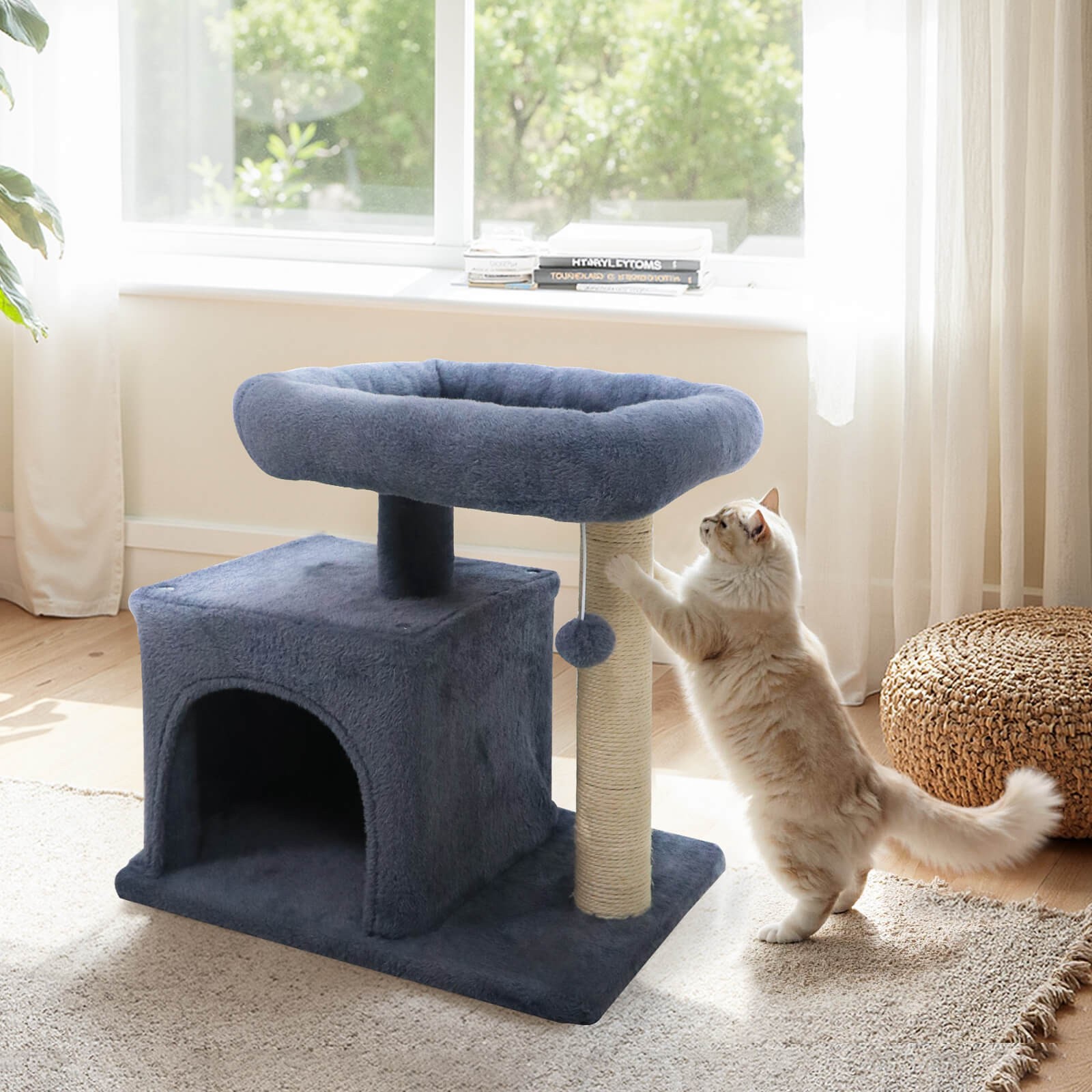 19.5” Small Cat Tree w/Large Padded Plush Perch Condo Sisal Scratching Posts
