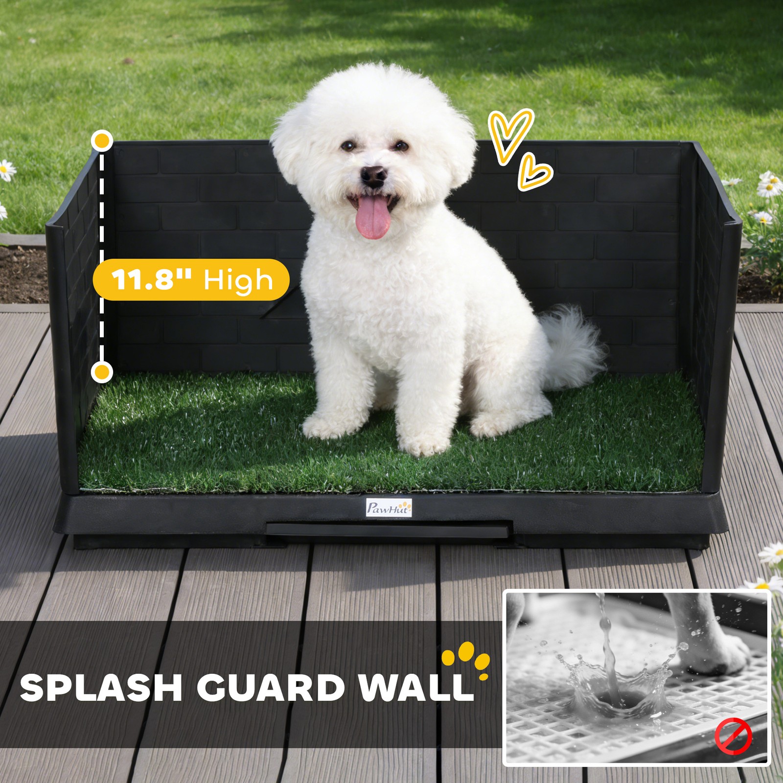 PawHut Dog Grass Pad with High Walls and Tray, Indoor Potty Tray