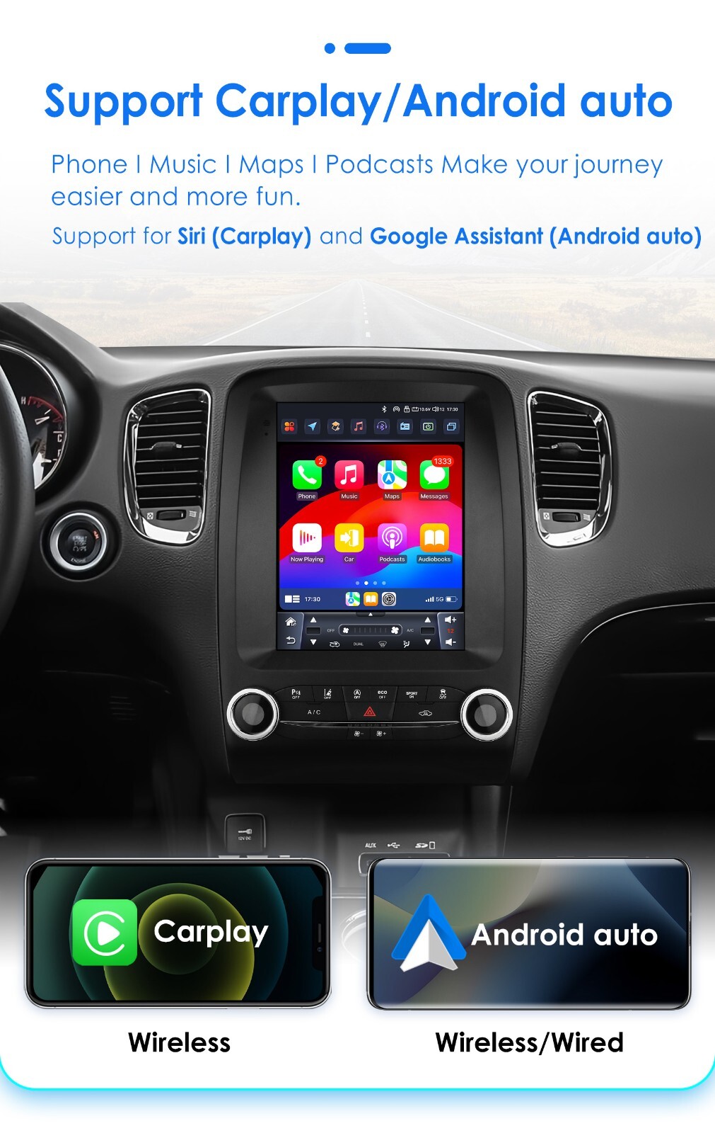 Apple Carplay Android 9.7" Car Stereo GPS Radio WiFi For DODGE Durango 2014-2020