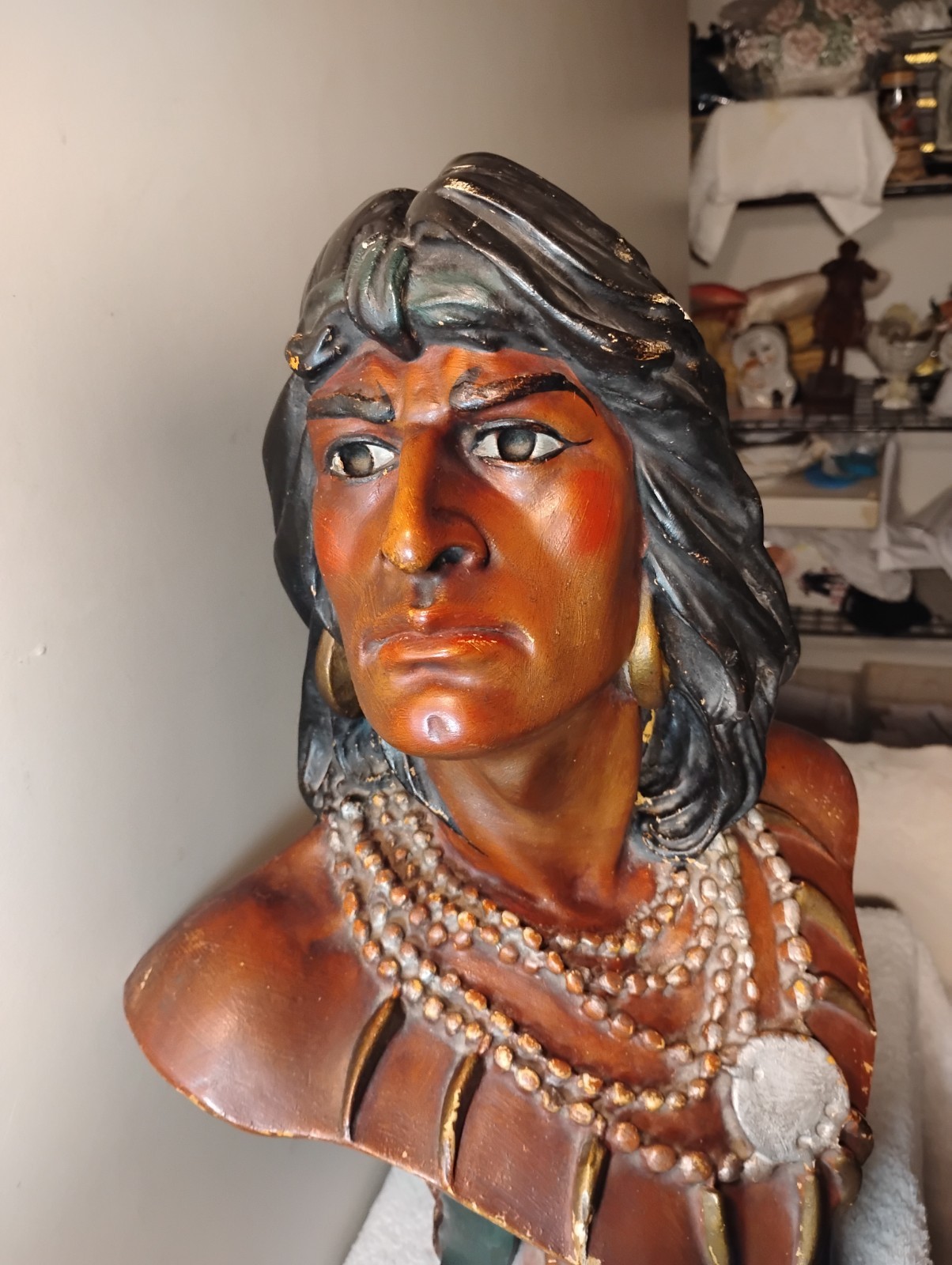 Vtg Hiawatha Native American Chalkware Bust Figure Cigar Store Statue SUPERB 21"