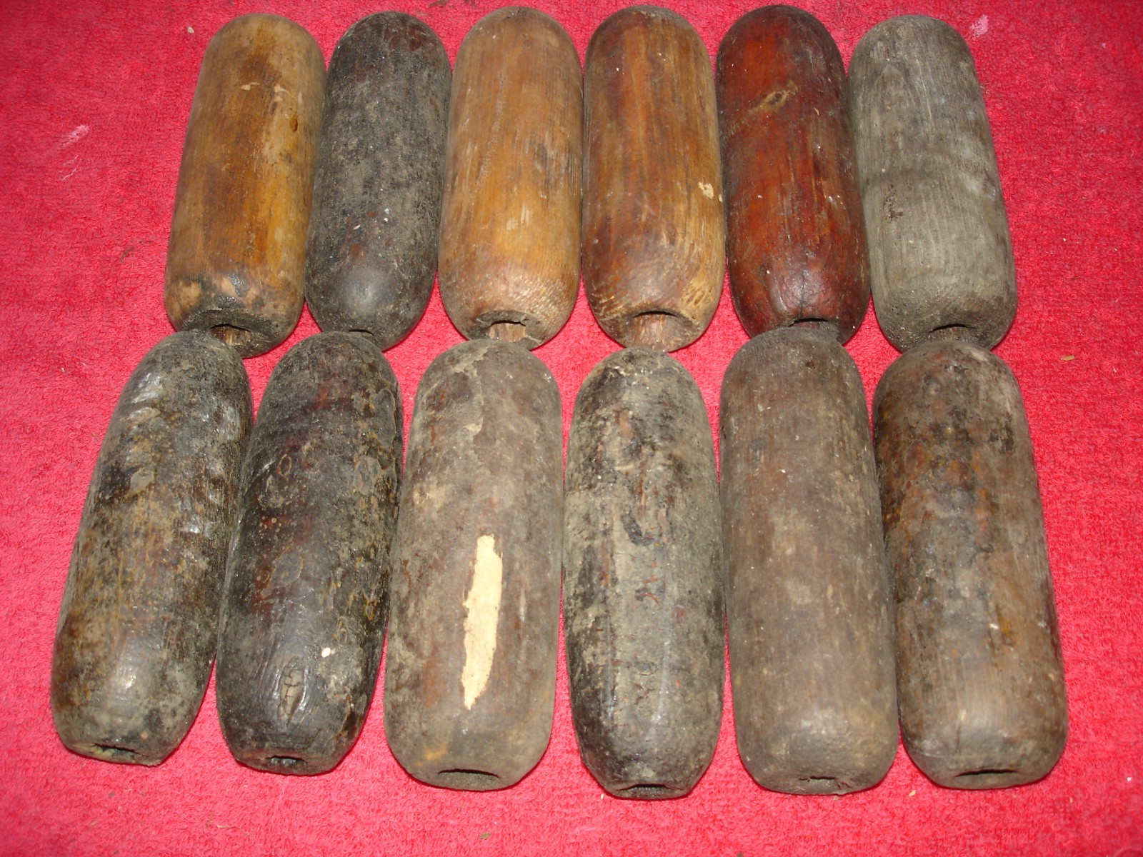 12 Vintage Wooden Marine Fish Net Floats Buoy Oblong Wood Nautical Beach