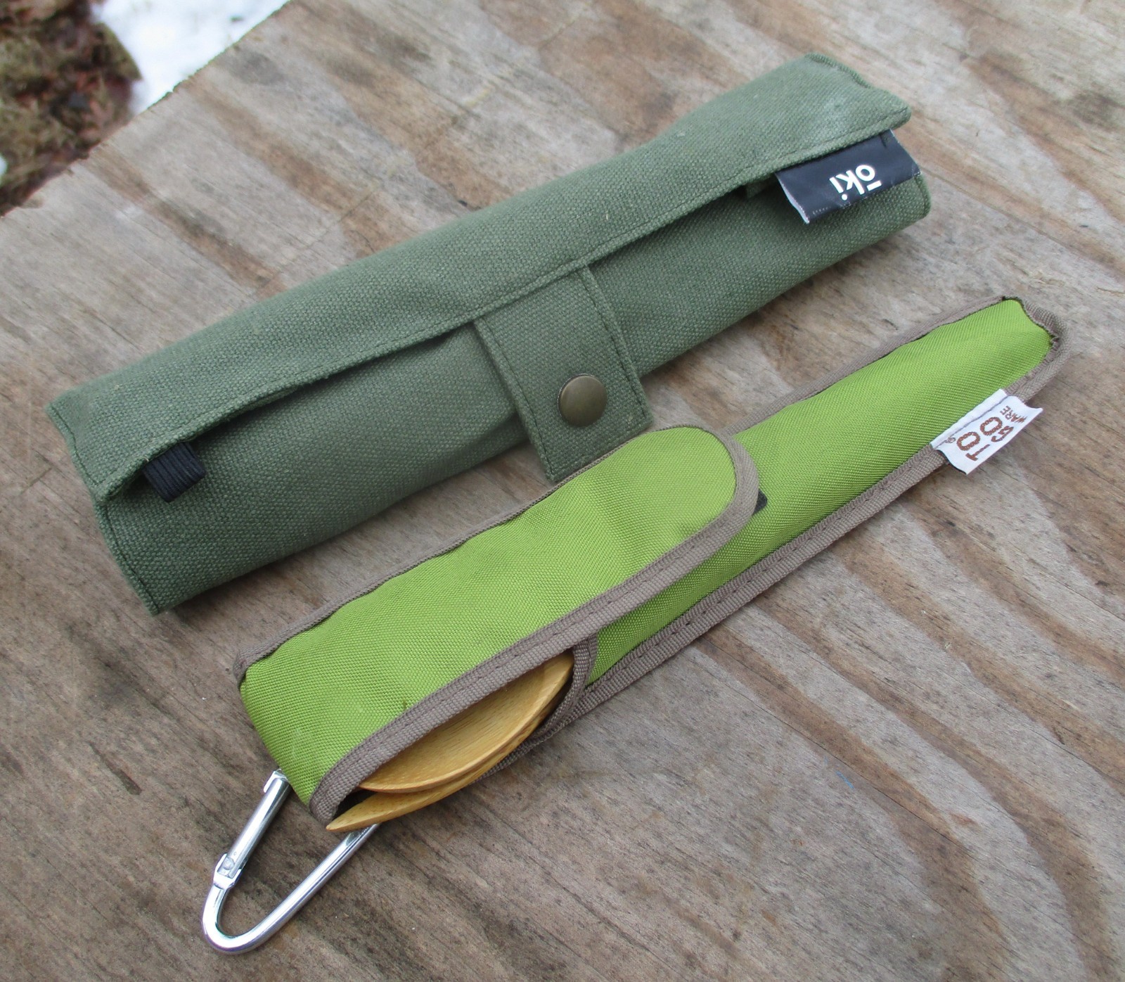 OKI & TO GO WARE BAMBOO WOODEN CAMP TRAVEL UTENSILS FORK KNIFE CHOP STICKS SPOON