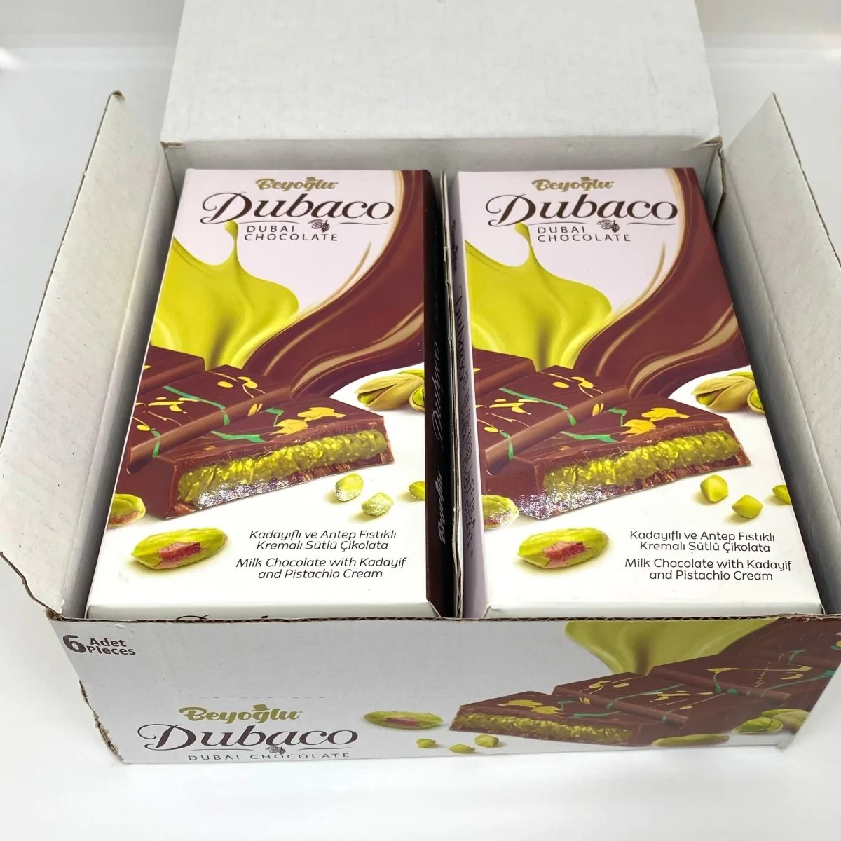 6pcs x 200gr Dubai Chocolate Bar with Pistachio "Viral TikTok Chocolate"  (Box)