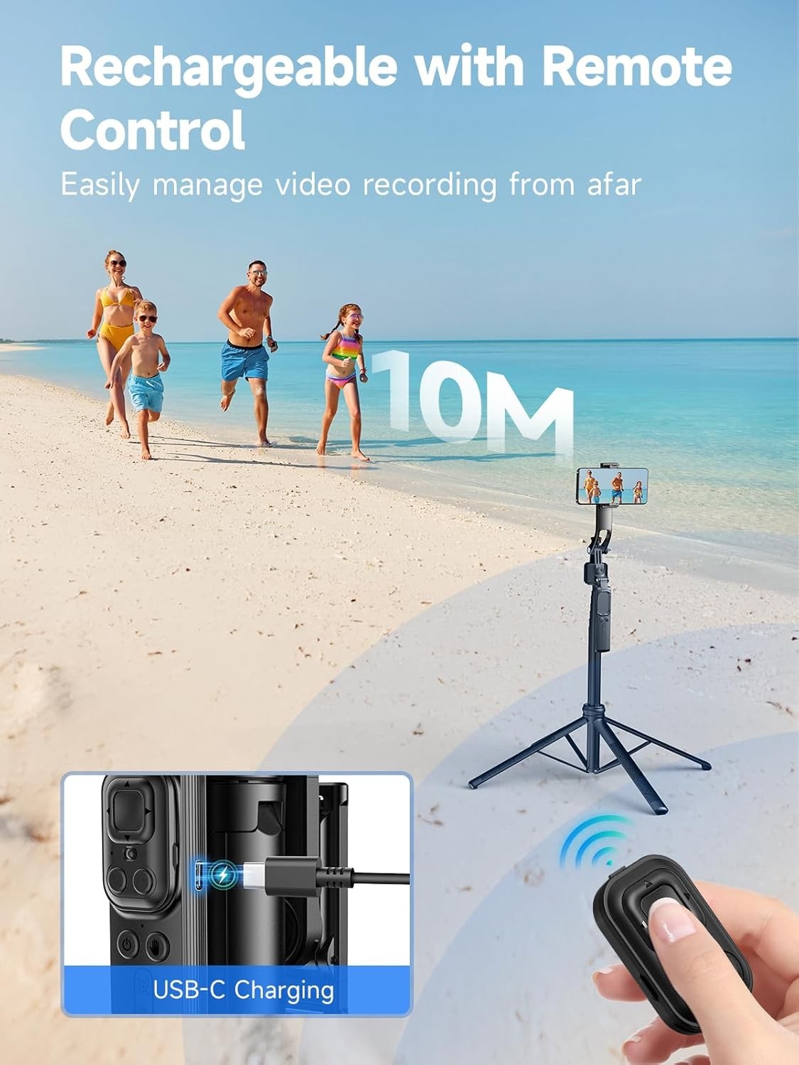 64'' Selfie Stick Auto Face Tracking Tripod 360° Rotation with Remote Control