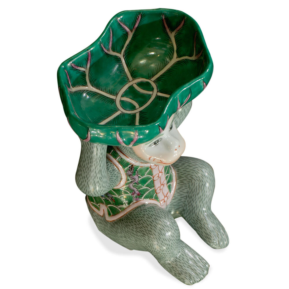 US Seller - Porcelain Monkey Chinese Figurine With Lotus Soap Dish