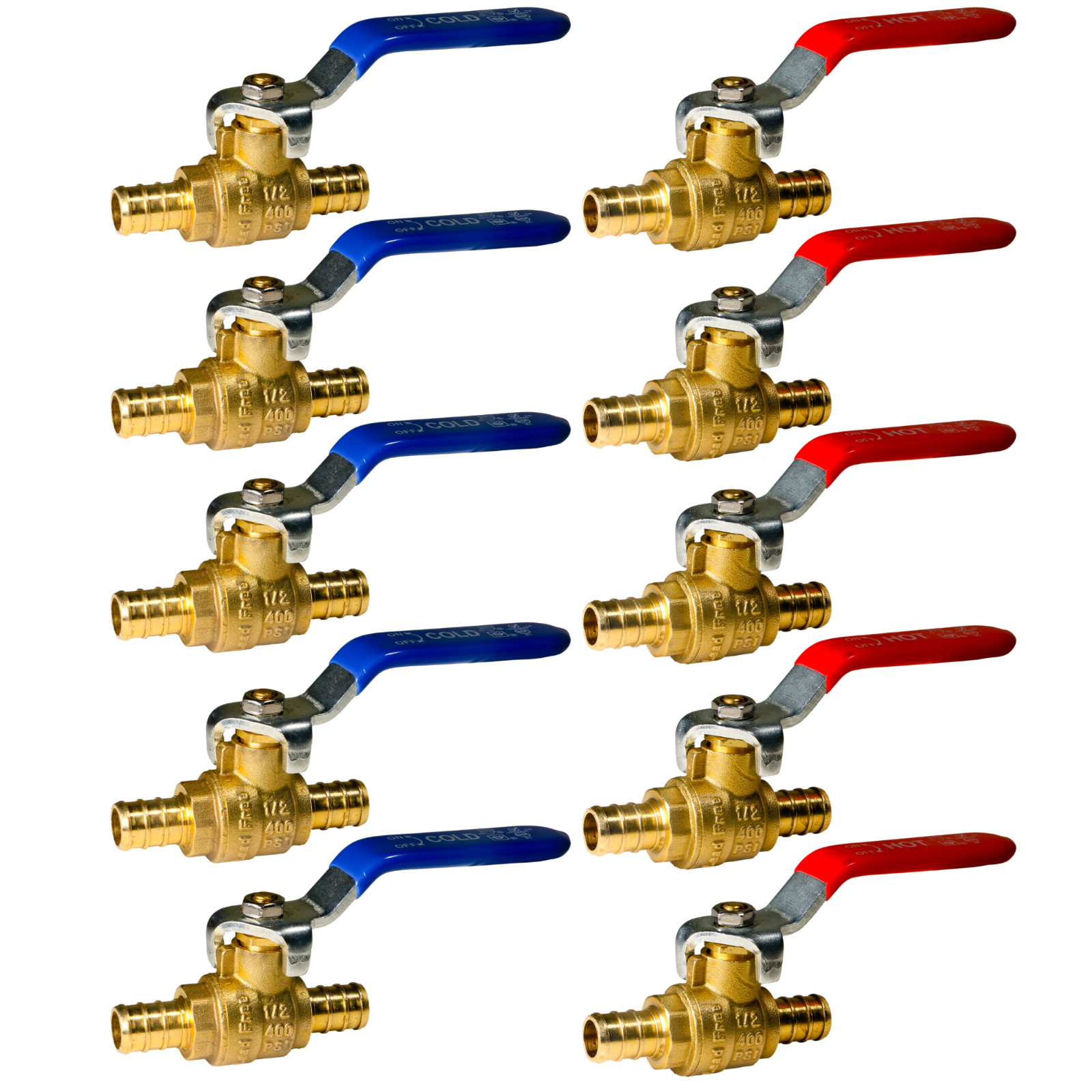 10 PIECES 1/2" PEX SHUT OFF BALL VALVE, FULL PORT, LEAD FREE BRASS, HOT AND COLD