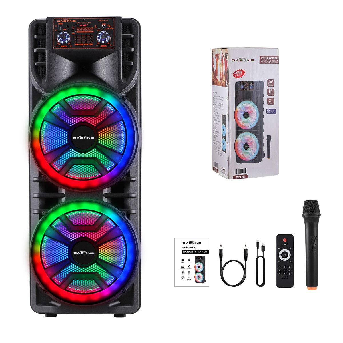 12'' Dual Portable Bluetooth Speaker Subwoofer FM Heavy Bass Sound Karaoke W/Mic
