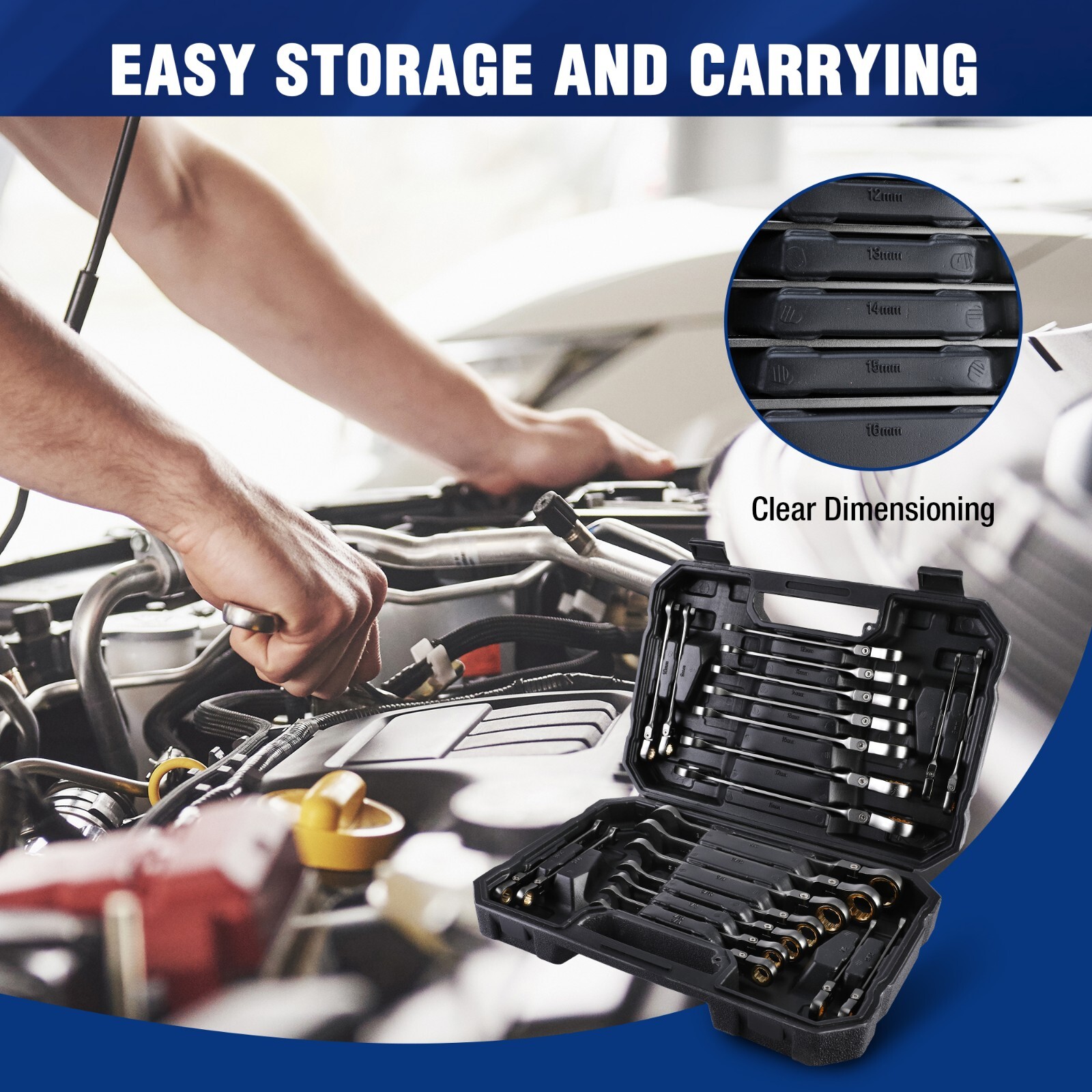 WORKPRO 22PC Ratcheting Wrench Set Combination Wrench with Organizer Box 72Teeth