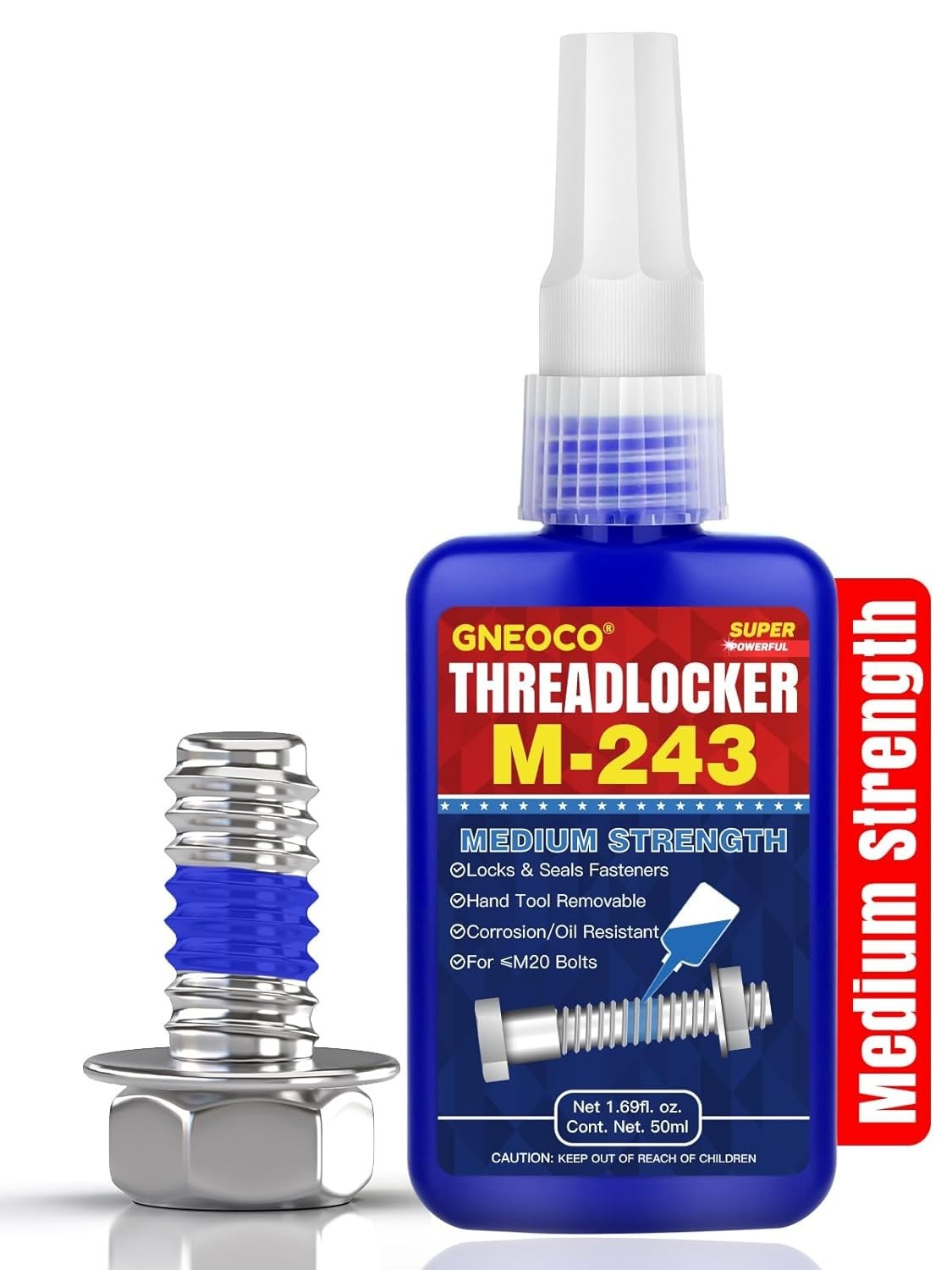 Threadlocker Blue, Thread Lock Medium Strength Lock Tight for Nuts, Bolts, Faste