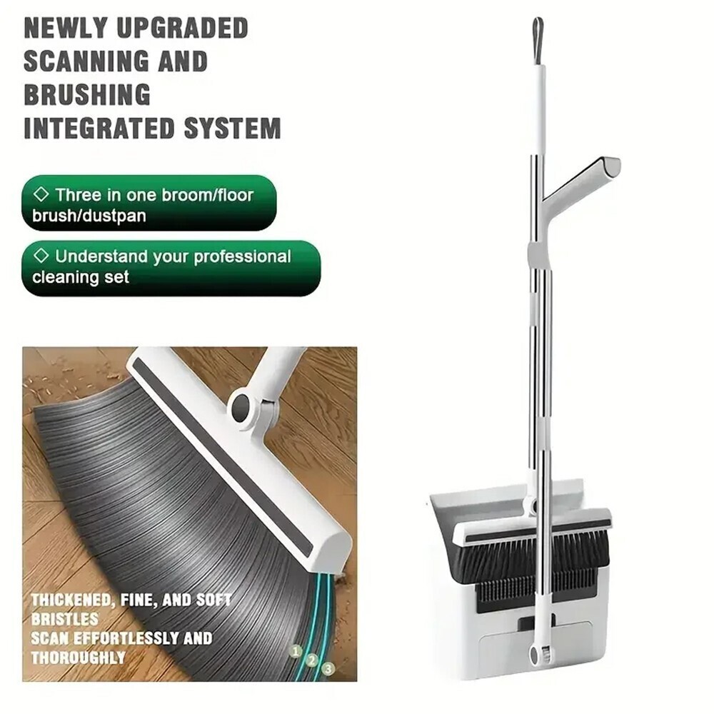 Broom and Dustpan Set Lightweight Upright Lobby Broom and Dust Pan Combo 3-In-1