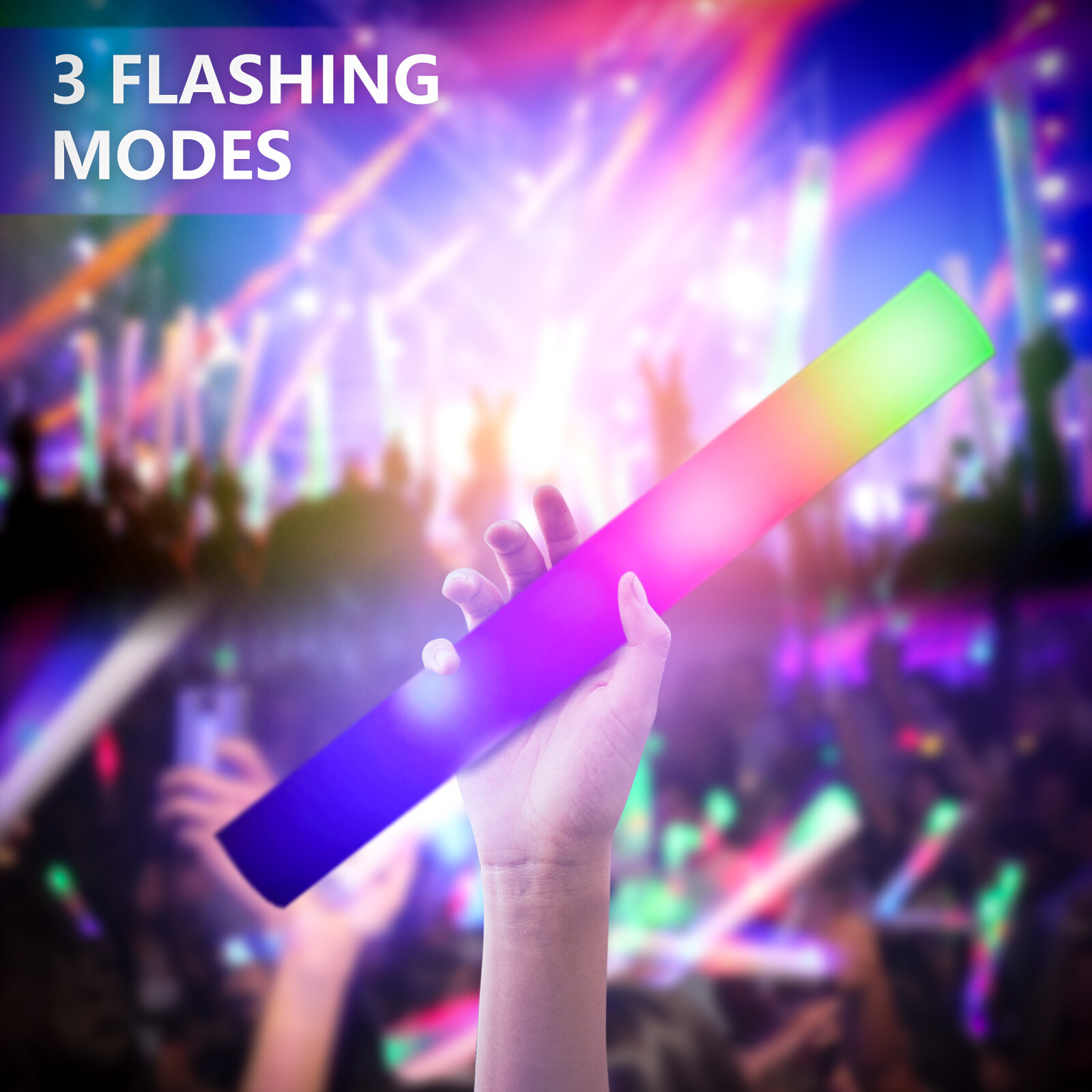 100PCS Light Up Foam Sticks LED Wands High Quality Multi Colour Large 18" Long