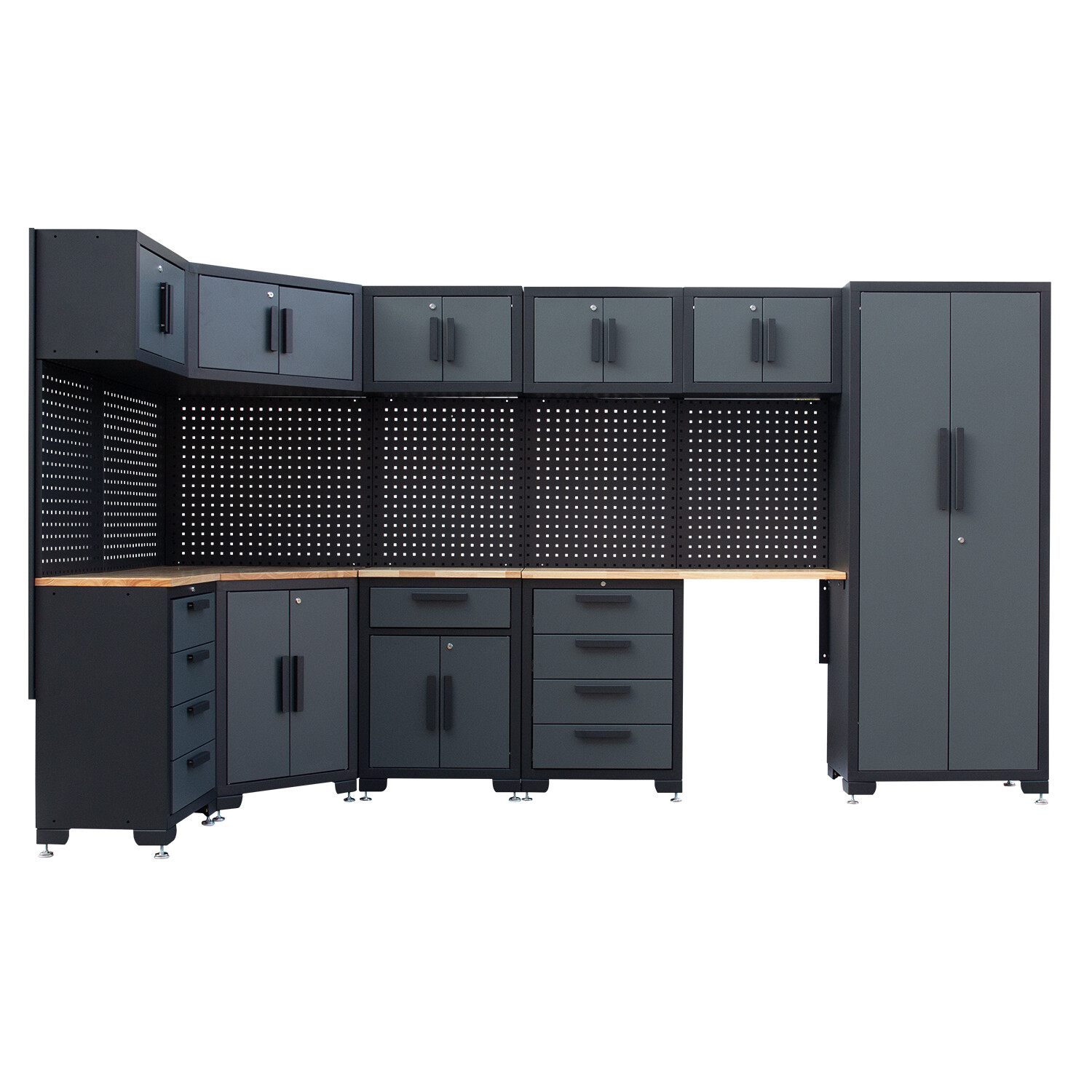 Garage Storage Cabinet 15Pcs Workshop W/Steel Cabinet Drawers Workbench Pegboard