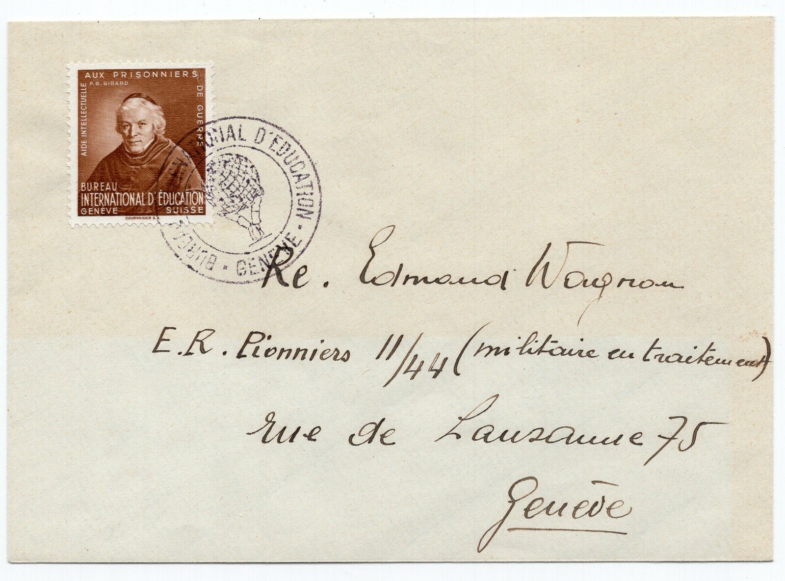 Swiss Offices, 1942 BIE Forerunner Girard on cover, RARE !!