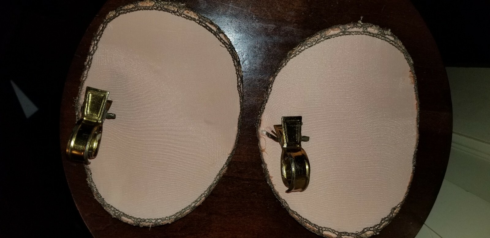 ANTIQUE PAIR FRENCH METALLIC LACE EMBROIDERED CANDLE SHADE SHIELDS HALF SHADES