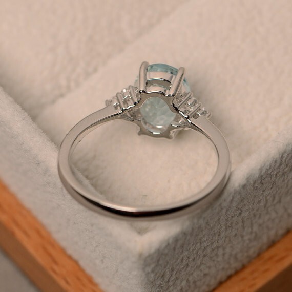 2.15 Ct Natural Aquamarine Diamond Engagement Ring 14K Solid White Gold Size 7