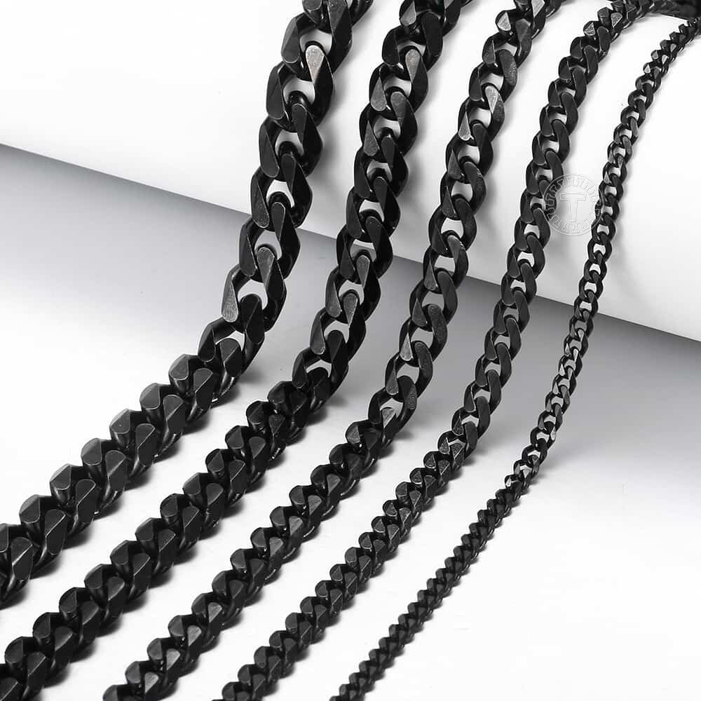 Men's Black Stainless Steel Cuban Necklace Curb Chain 3/5/7/9/11mm Wide Jewelry