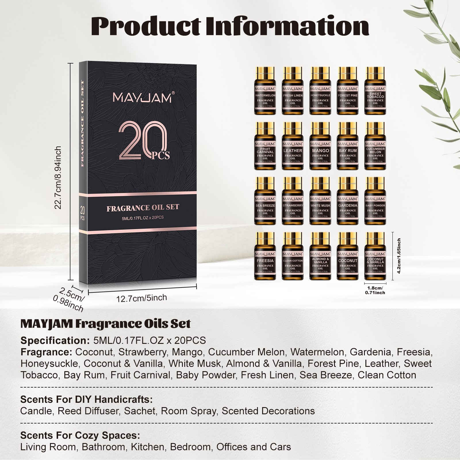 MAYJAM 20Pcs Fragrance Oil Gift Set for Candle Soap Incense Making Scented Oils