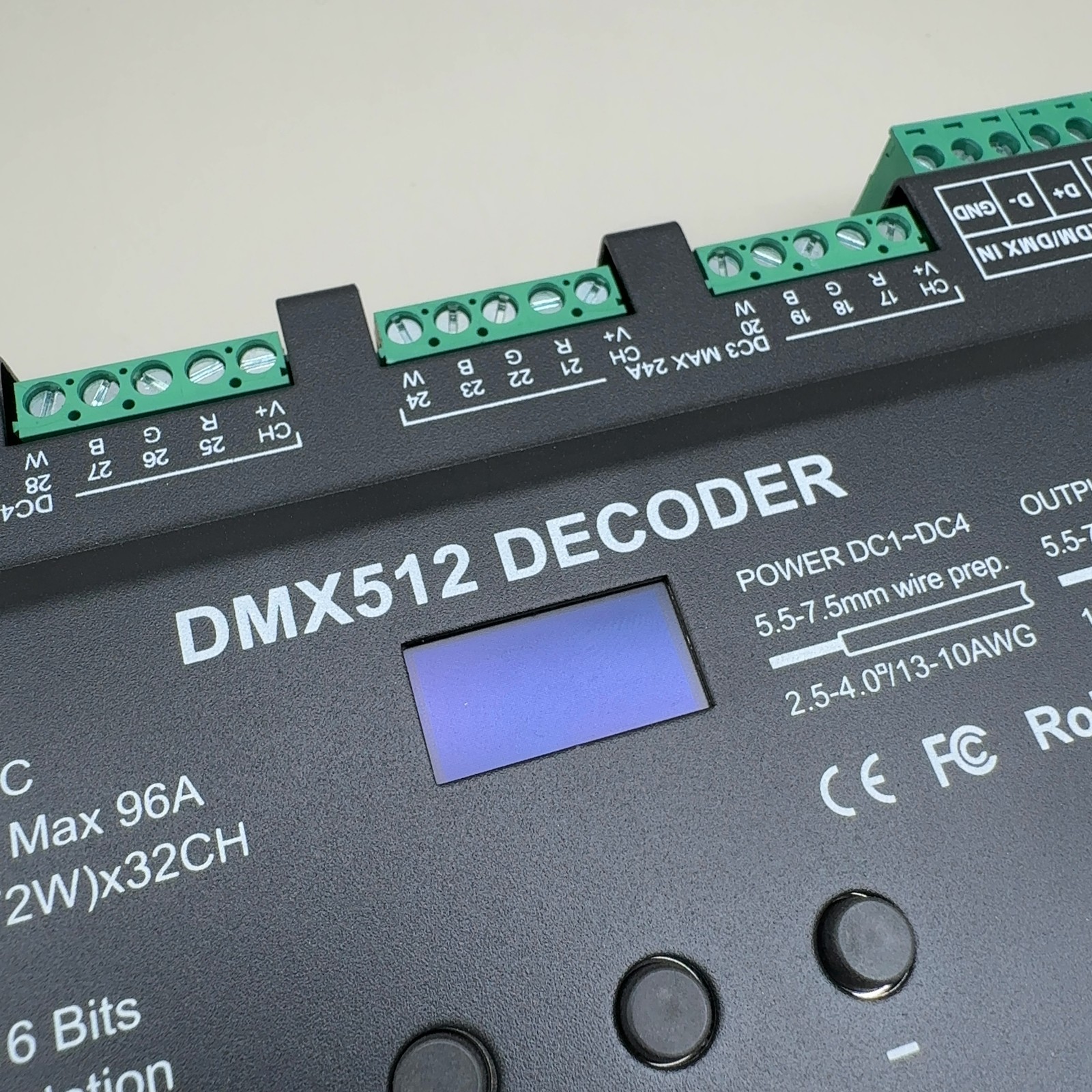 32CH 96A RGBW DMX512 Decoder 16Bit 8KHz LED Driver DC12-24V RDM Display