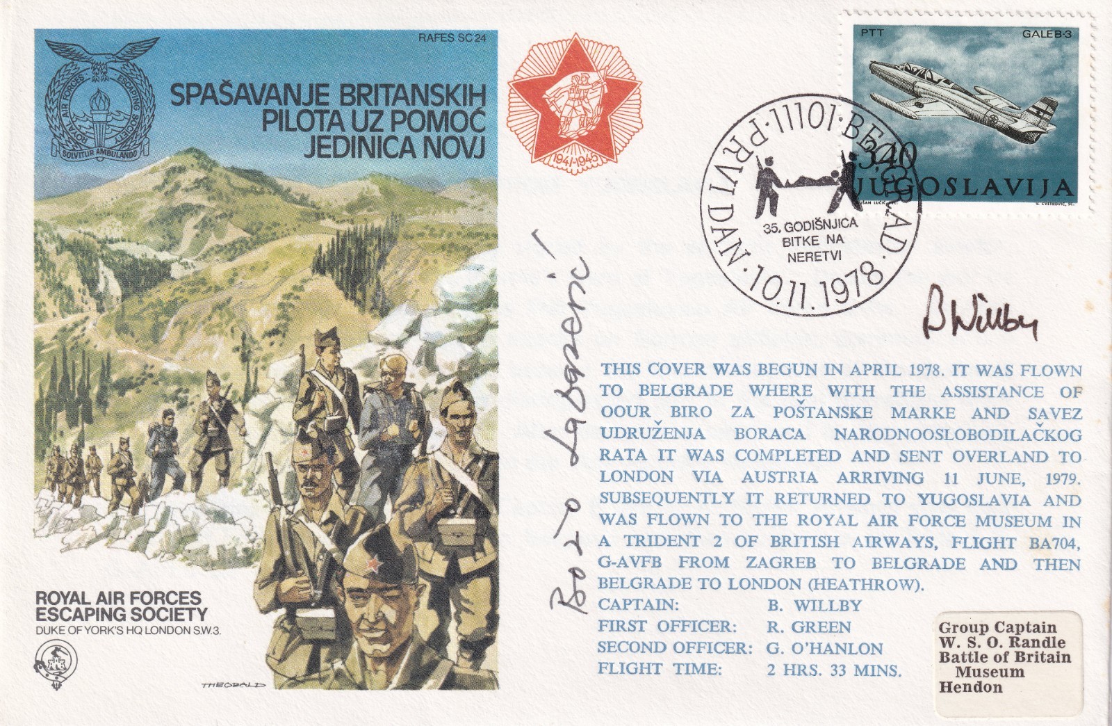 GB / YUGOSLAVIA 1978/9 SIGNED CONCORDE FLIGHT COVER