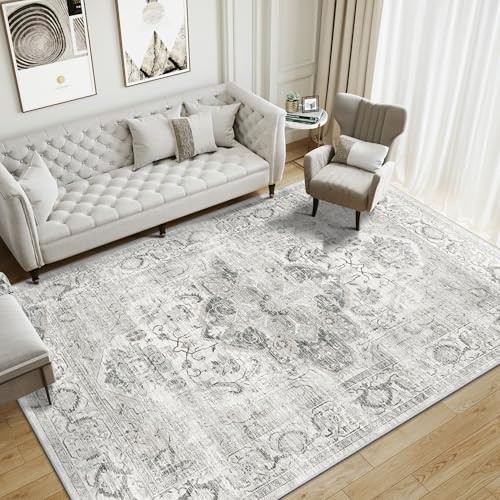 Washable 8x10 Area Rug - Large Soft Rugs for Living Room Vintage Stain