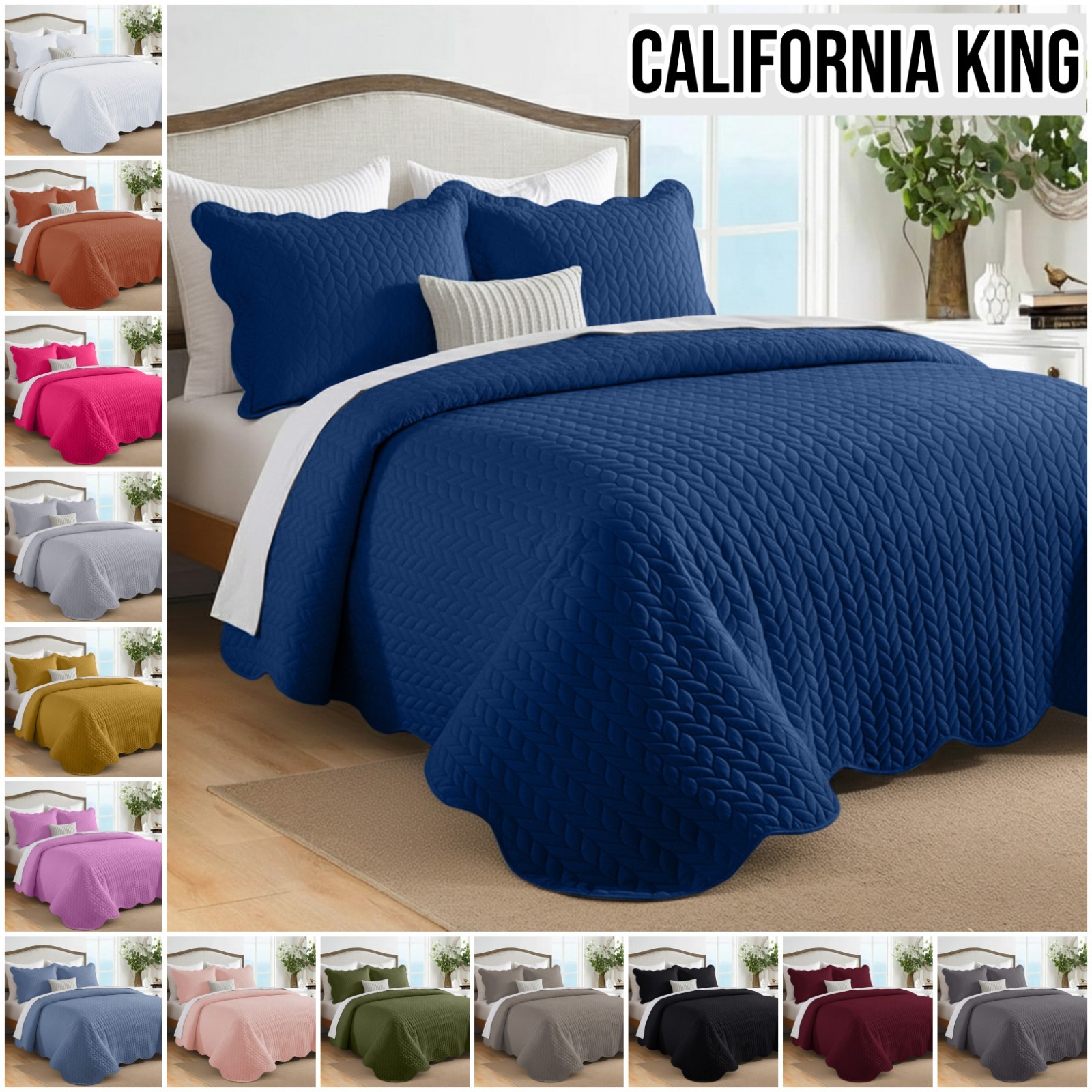 California King Bedspread Quilt Sets Soft Oversized Comforter Coverlet Throw US