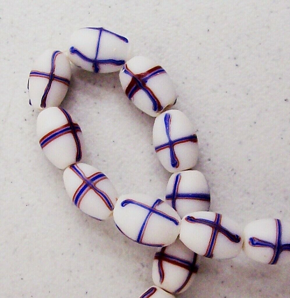 15  White French Cross Trails African Trade Beads antique Style