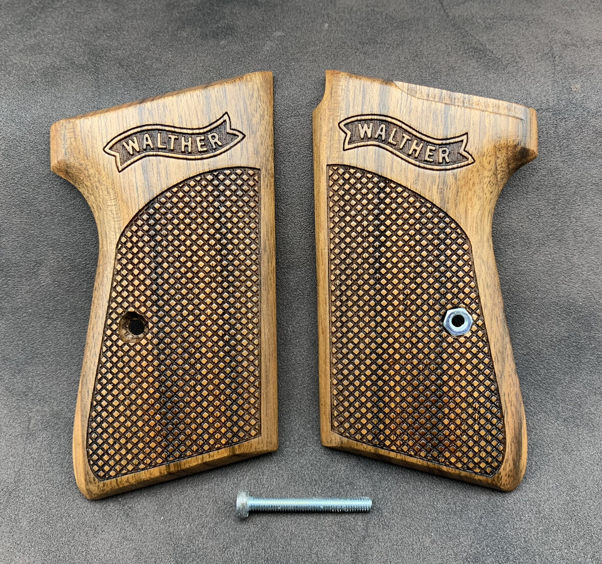Walther PPK/S Walnut Wood Grips Set. Checkered. Handmade. * FAST USA SHIPPING *