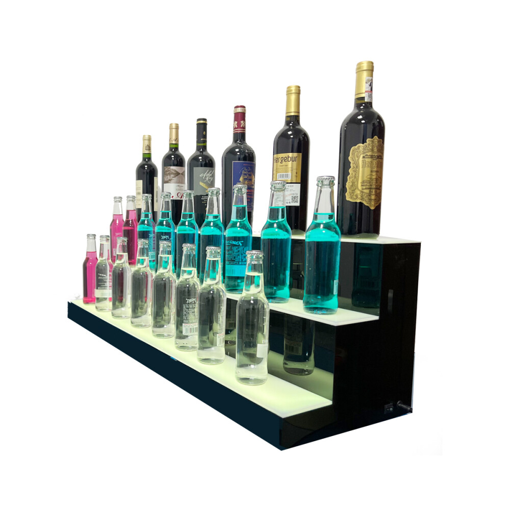 39" 3 Step Tier LED Lighted Shelves Illuminated Liquor Bottle Display Stand US