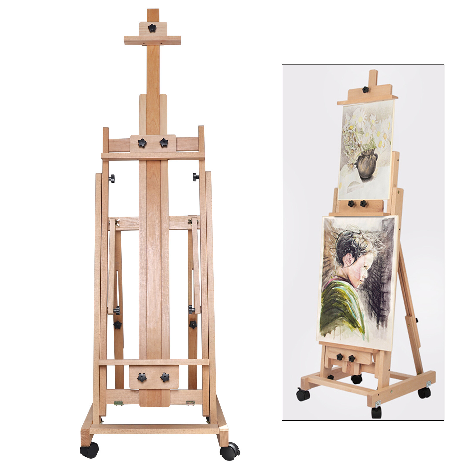 56 to 91" Adjustable Large Movable Artist Studio Easel Wooden Art Stand H-Frame
