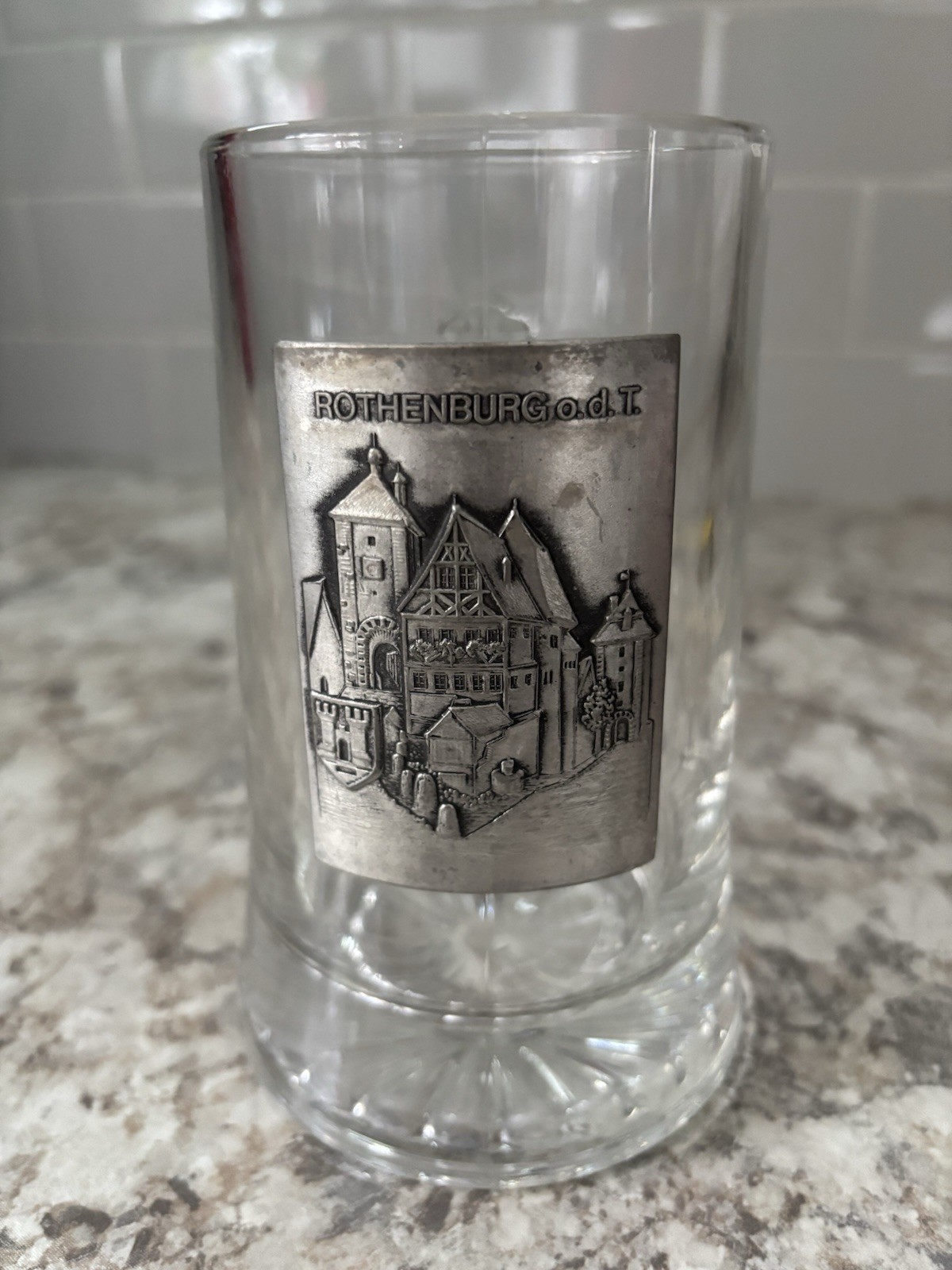 Rare German  Beer Mug, Vintage Rothenberg Glass Mug W/Pewter Pronlein Emblem