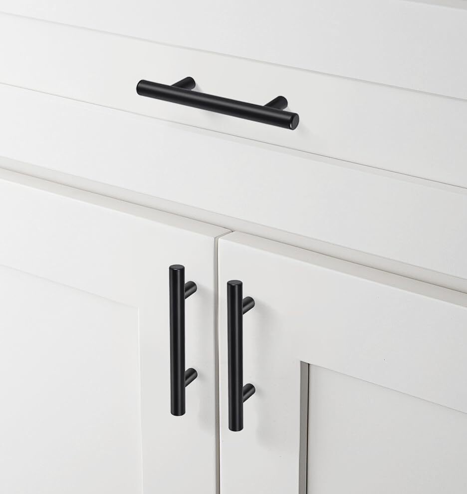 30 Pack Brushed Kitchen Cabinet Pull Stainless Steel Black Drawer T-Bar Handles